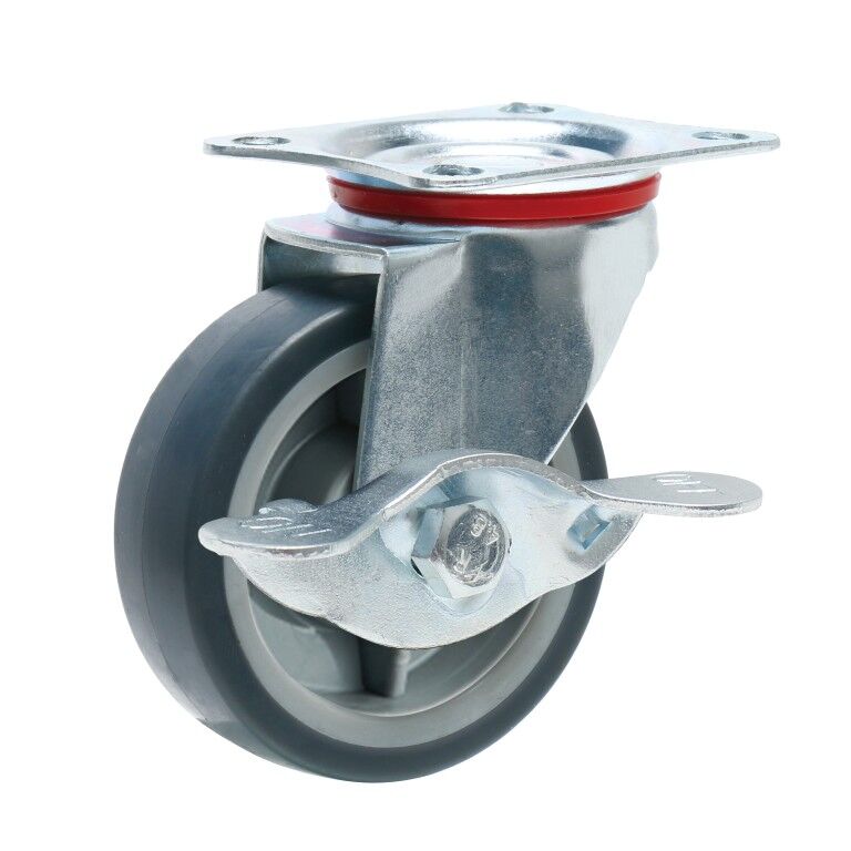 Precision Casters + Wheels 3-In Swivel Plate Non-Marking TPR Caster With Brake