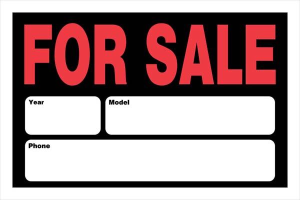 Hillman Automobile For Sale Sign - Black, 8 in x 12 in, Styrene