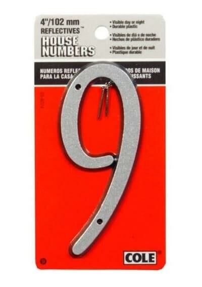 Hillman 4 in Nail-On Refl. House Number #9 - Plastic