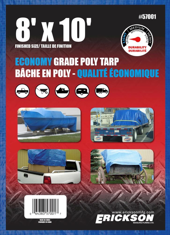 Erickson Economy Grade Blue Poly Tarp, 8-Ft x 10-Ft