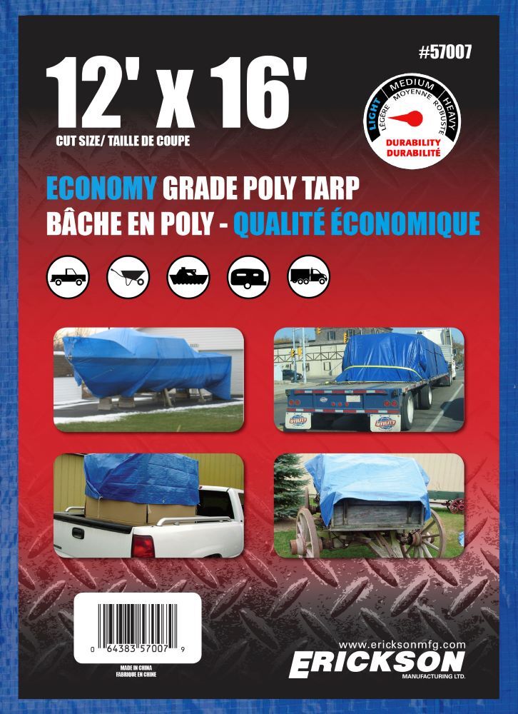 Erickson Economy Grade Blue Poly Tarp, 12-Ft x 16-Ft