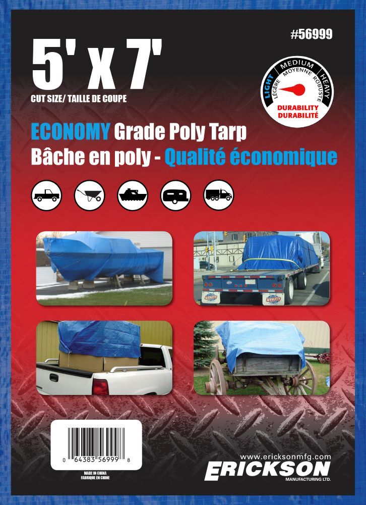 Erickson Economy Grade Blue Poly Tarp, 5-Ft x 7-Ft