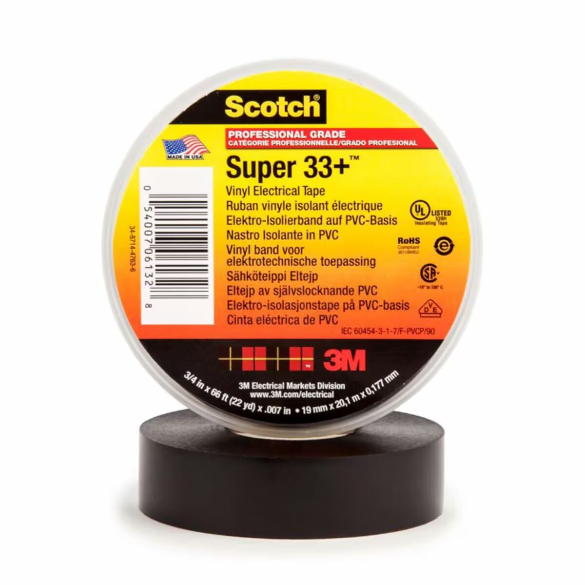 3M Scotch Super 33+ Vinyl Electrical Tape, 3/4-In x 22-Yd
