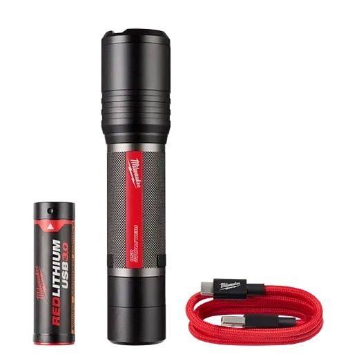 Milwaukee RedLithium USB Rechargeable Slide Focus Flashlight, 2000-Lm