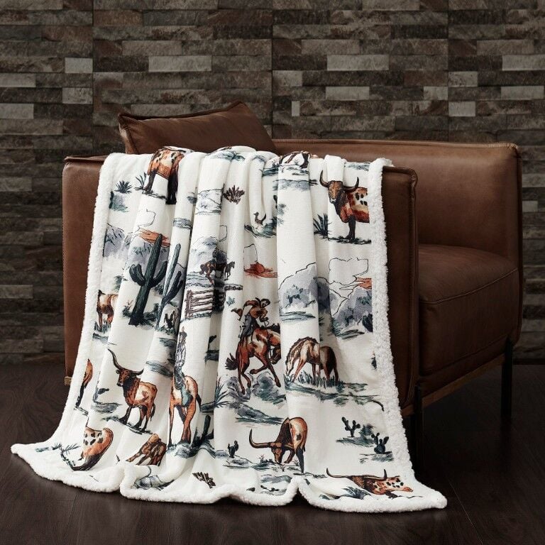 Paseo Road Ranch Life Duffle Bag Western Toile Campfire Sherpa Throw, 54-In x 68-In