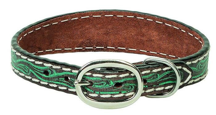 Weaver Leather Carved Flower Collar - Turquoise, 3/4 X 17 in