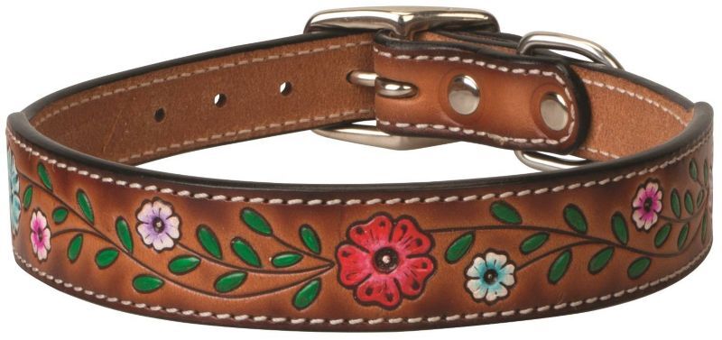 Weaver Leather Painted Floral Leather Dog Collar, 1-In x 19-In
