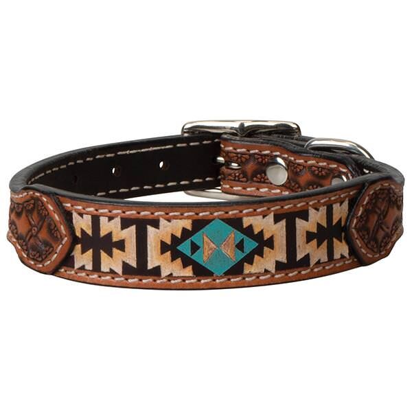 Weaver Leather Painted Aztec Leather Dog Collar, 3/4-In x 17-In