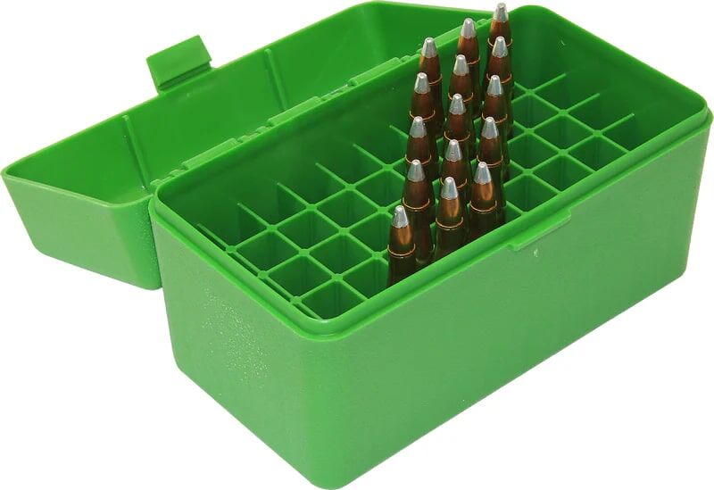 MTM Case-Gard  22-250 6mm PPC 7mm BR Round Flip-Top Green Ammo Box, 50-Rd