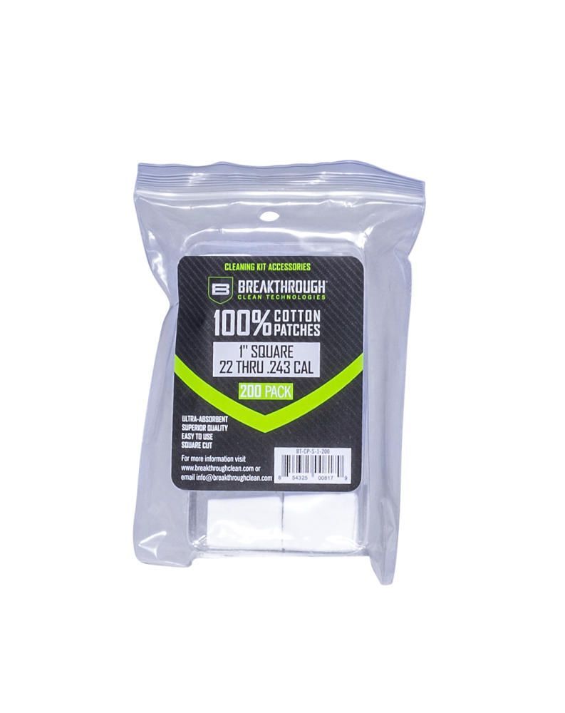 Breakthrough Clean Technologies Cotton Patches, .22 Thru 243 Caliber, 1-In, 200-Pk