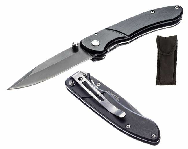 SE Aluminum Pocket Knife With Pouch - Black, 3.75 in