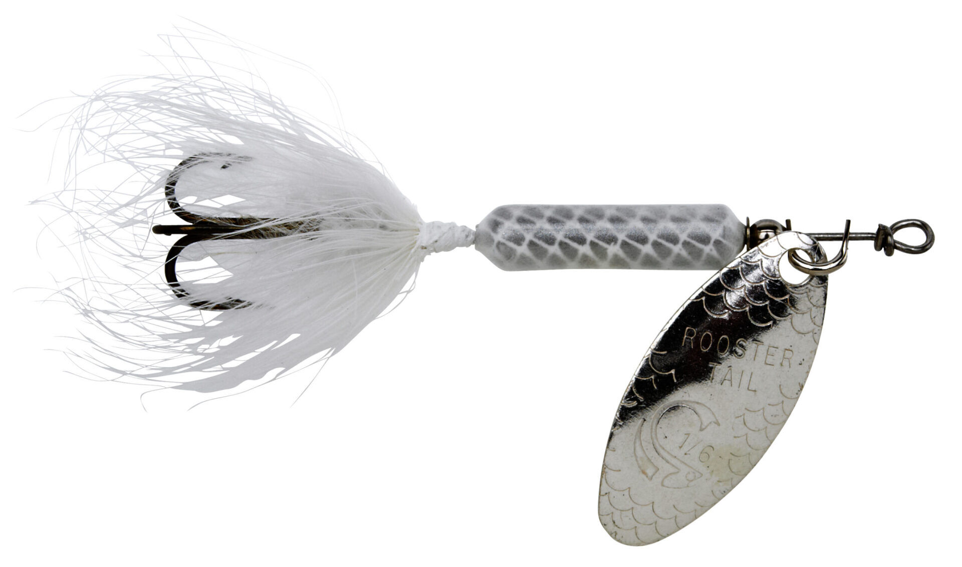 Yakima Bait White Original Rooster Tail with Treble Hook, 1/16-Oz, 2-In
