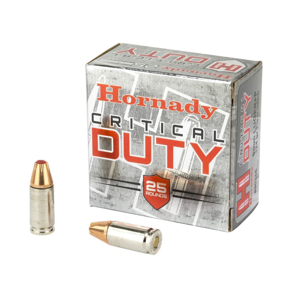 Hornady Critical Duty 9mm +P, 124 Grain FlexLock Pistol Ammo, 25-Rd