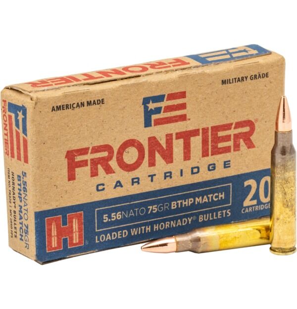Hornady Frontier 5.56 NATO, 75 Grain Boat Tail Hollow Point Match T2 Rifle Ammo, 20-Rd