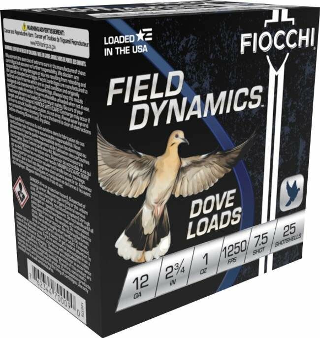 Fiocchi Dove & Quail 12 Gauge 2 3/4" #7.5 Shot, 1-Oz, 25-Rd