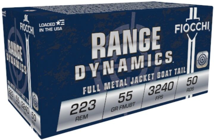 Fiocchi Range Dynamics .223 Rem, 55 Grain Full Metal Jacket Boat-Tail Rifle Ammo, 50-Rd