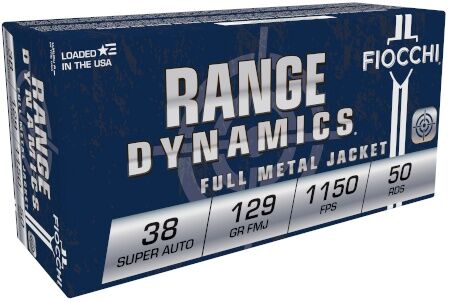 Fiocchi Range Dynamics .38 Super, 129 Grain Full Metal Jacket Pistol Ammo, 50-Rd