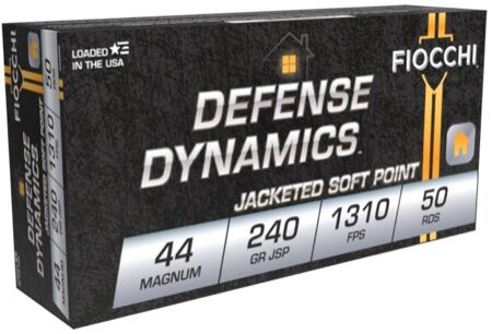 Fiocchi Defense Dynamics .44 Rem Mag, 240 Grain Jacketed Soft Point Pistol Ammo, 50-Rd