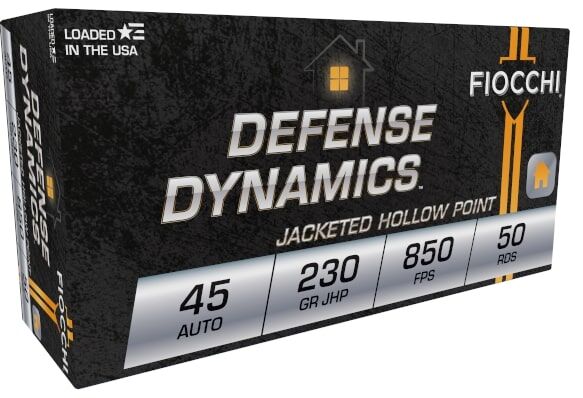 Fiocchi Defense Dynamics .45 Auto, 230 Grain Jacketed Hollow Point Pistol Ammo, 50-Rd