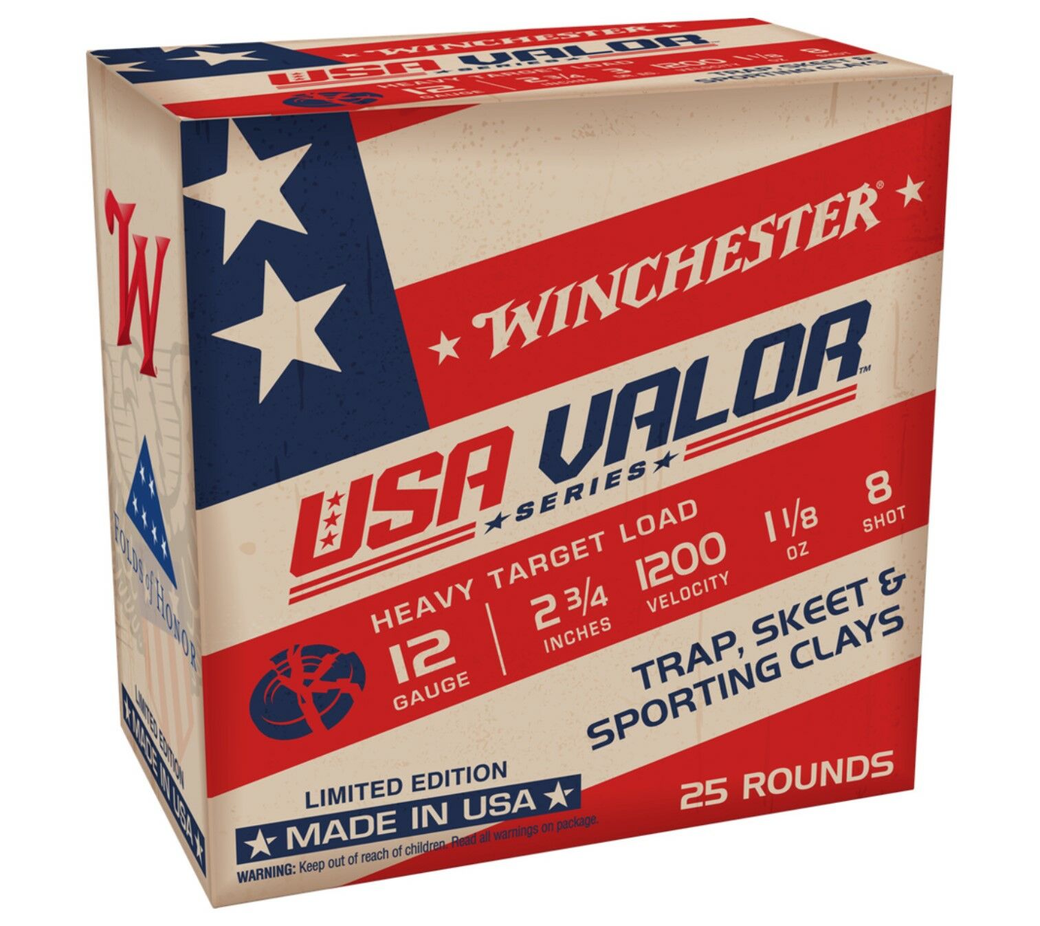 Winchester USA Valor 12 Gauge 2 3/4" #8 Shot, 1 1/8-Oz, 25-Rd