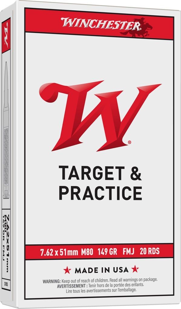 Winchester Target & Practice 7.62x51 NATO, 149 Grain Full Metal Jacket Rifle Ammo, 20-Rd
