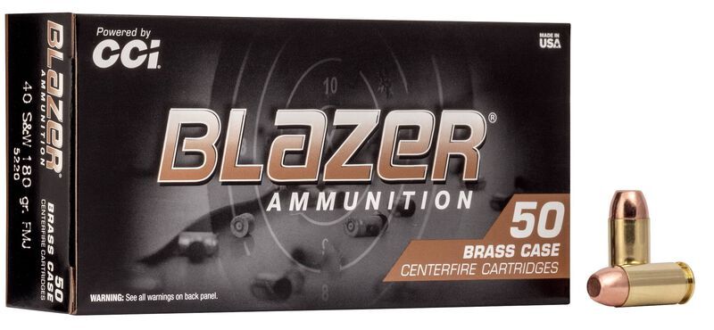 Blazer Brass .40 S&W, 180 Grain Full Metal Jacket Pistol Ammo, 50-Rd