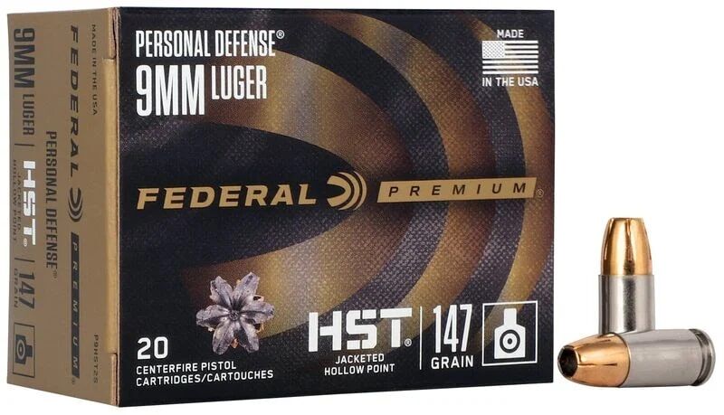 Federal Personal Defense 9mm, 147 Grain HST Jacketed Hollow Point Pistol Ammo, 20-Rd