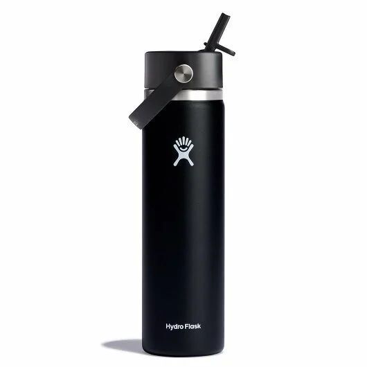 Hydro Flask Wide Mouth with Flex Straw Cap Black Water Bottle, 24-Oz