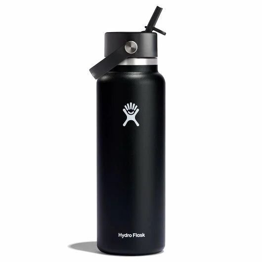 Hydro Flask Wide Mouth with Flex Straw Cap Black Water Bottle, 40-Oz