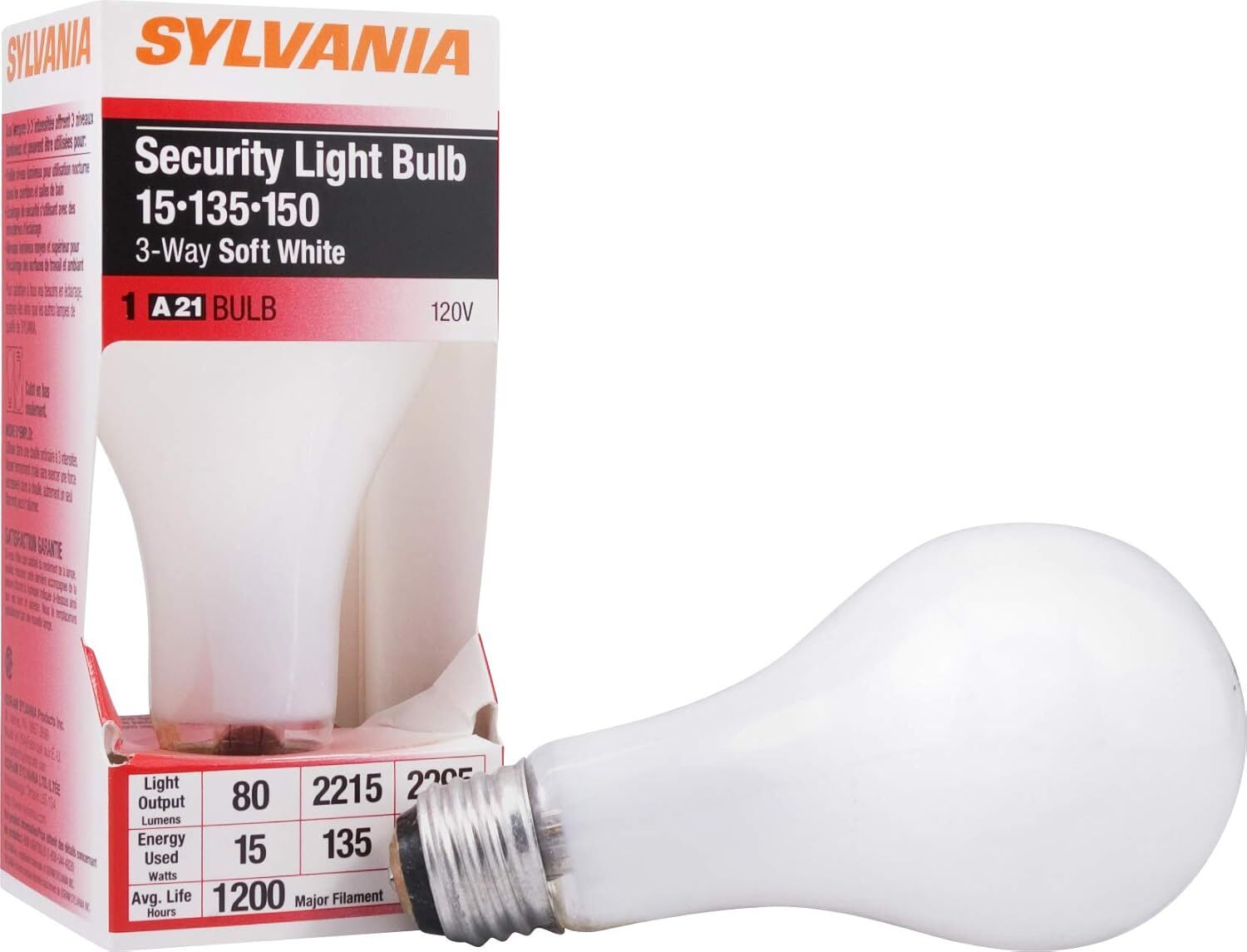 Sylvania A21 15/135/150 Watt Frosted Soft White 3-Way Incandescent Security Light Bulb
