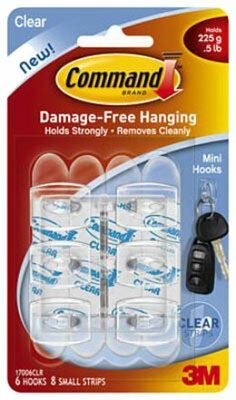 3M 6 Pack Clear Mini Hooks