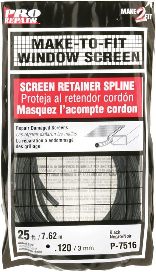 Prime-Line Black Spline Make-to-Fit Window Screen, .120-In X 25-Ft
