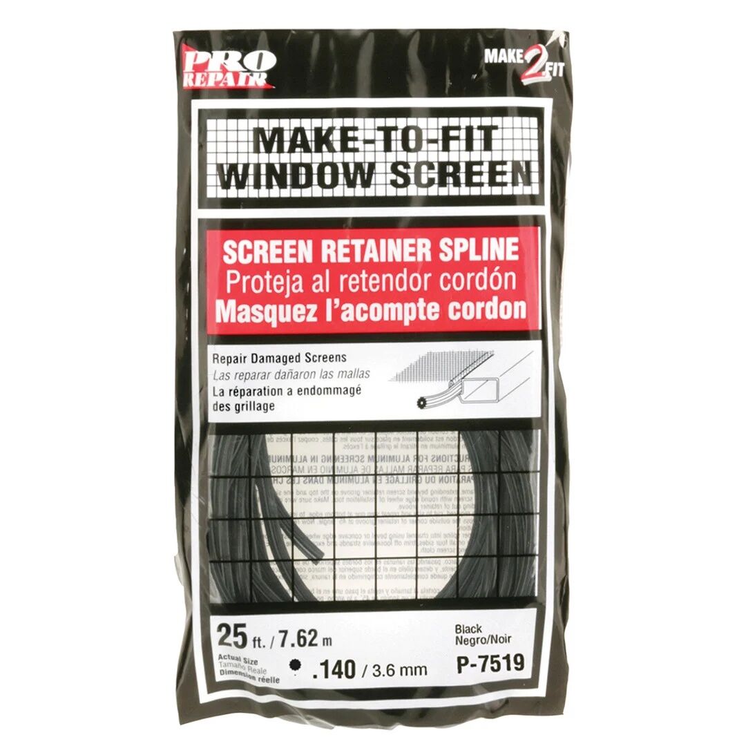 Prime Line Make-To-Fit Black Vinyl Screen Retainer Spline, 0.14-In, 25-Ft