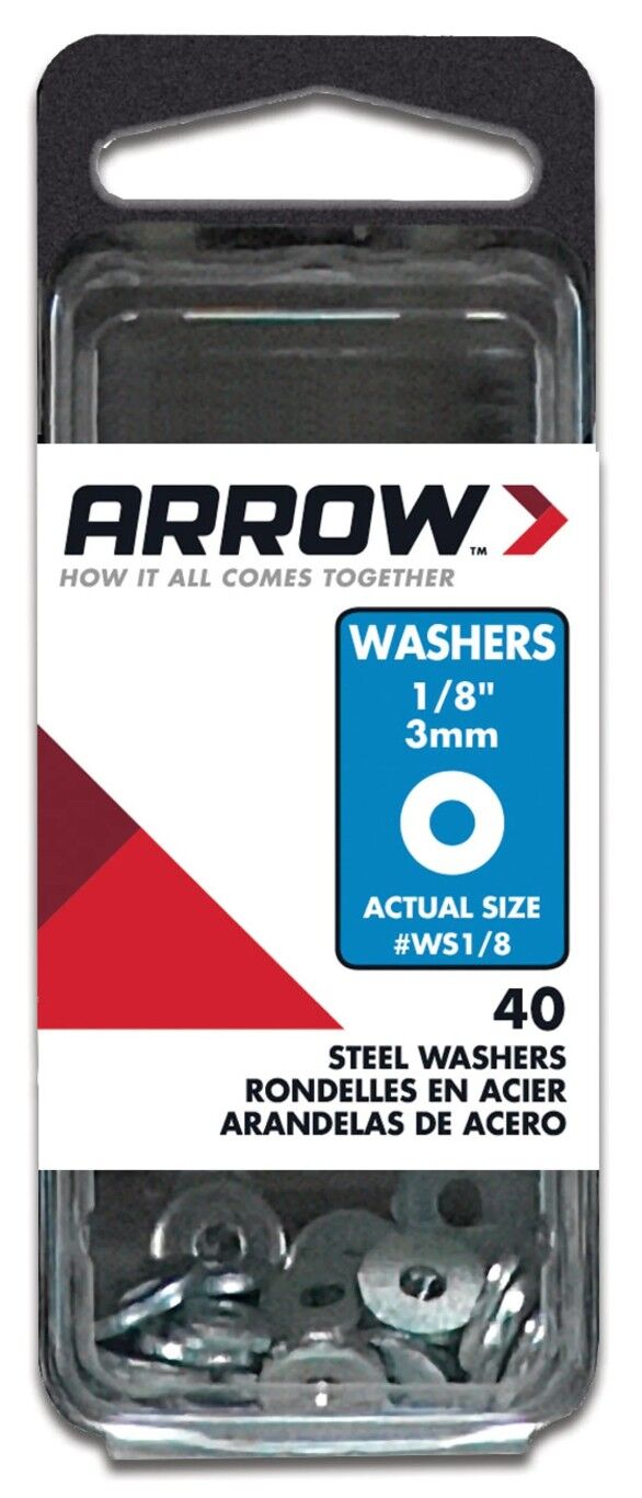 Arrow Fastener WS1/8 Steel Washers, 1/8-In, 40-Ct