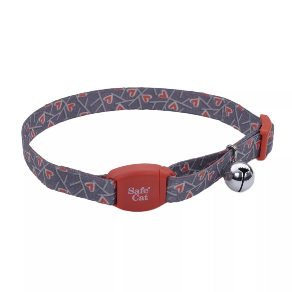 Coastal Pet Products Salmon Heart Charcoal Safe Cat Adjustable Breakaway Collor with Magnetic Buckle