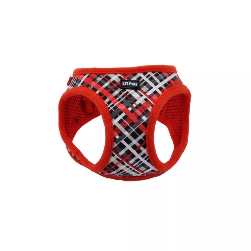Li'l Pals X-Small Red & Gray Plaid Canvas Dog Harness