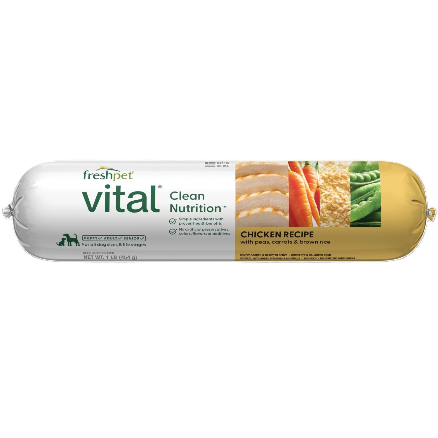 Freshpet Vital Chicken Recipe with Peas, Carrots & Brown Rice Dog Food, 2-Lb