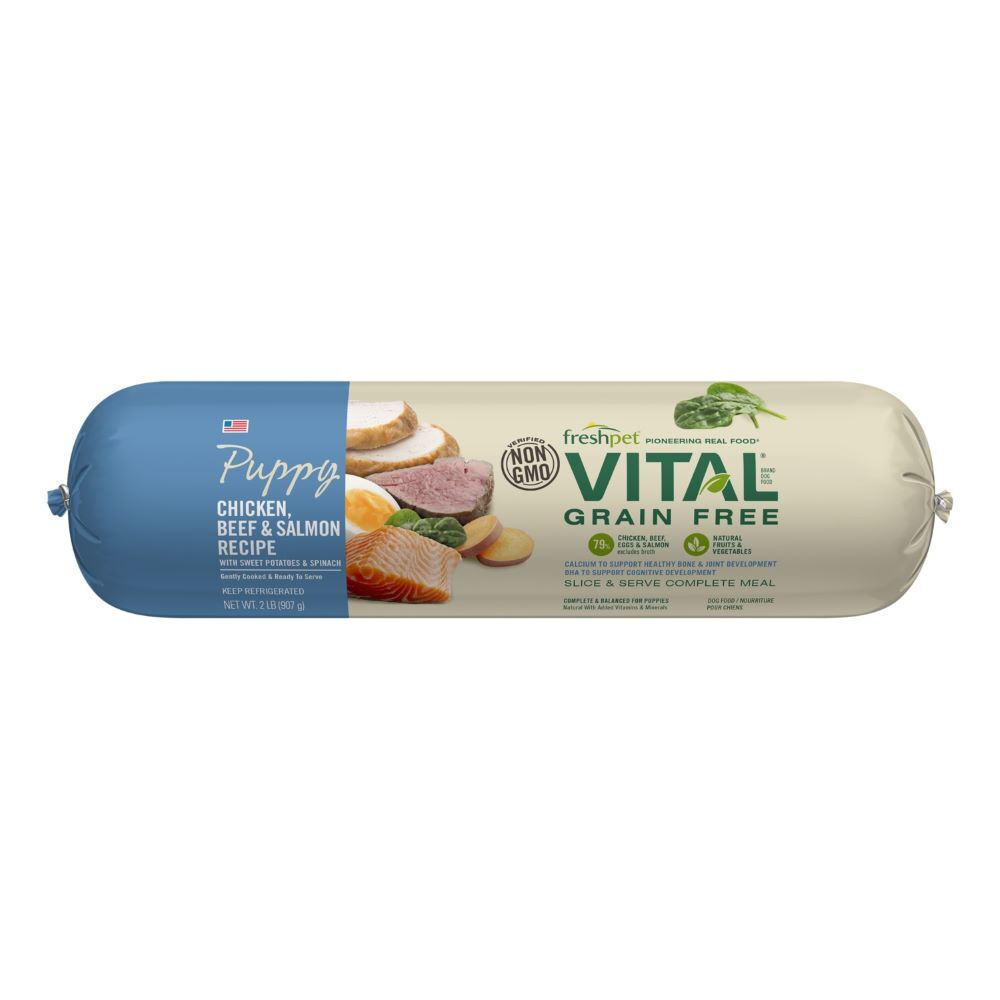 Freshpet Vital Grain Free Chicken, Beef & Salmon Puppy Recipe Dog Food, 2-Lb