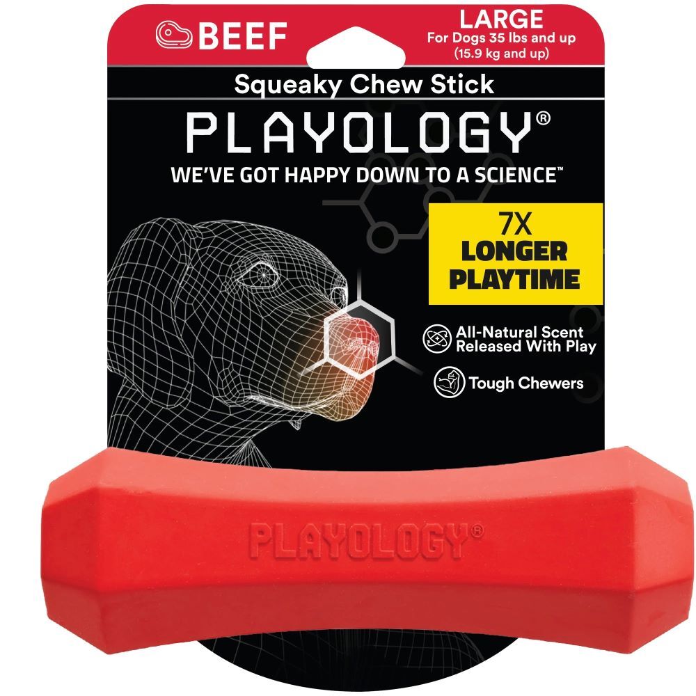 Playology Large Beef Squeaky Chew Stick Toy