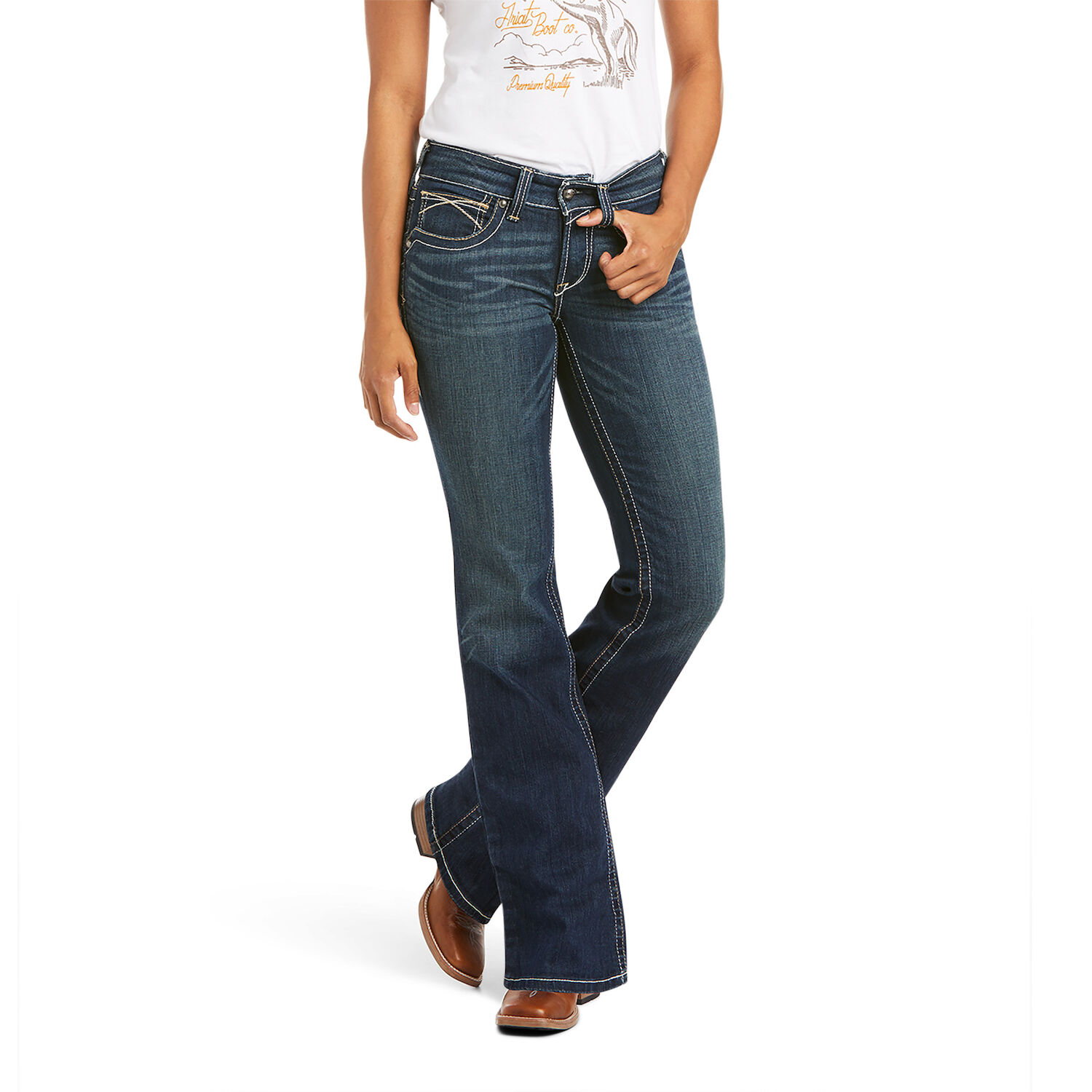 Ariat Women's R.E.A.L. Mid Rise Stretch Whipstitch Bootcut Jean