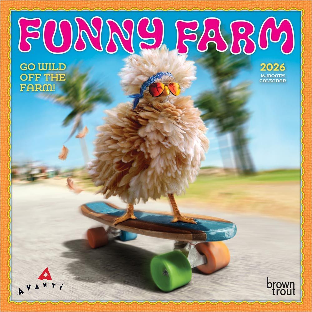 Brown Trout Publisher 2026 Avanti Funny Farm Monthly Mini Wall Calendar, 7-In x 14-In