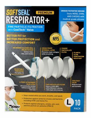 SoftSeal Large N95 Valve Dust Masks, 10-Pk