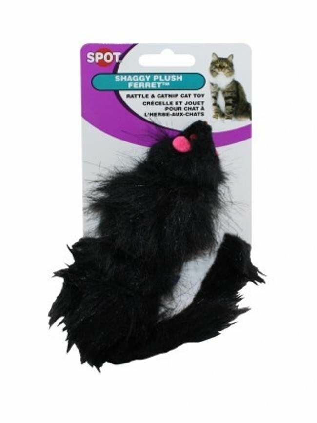 Ethical Pet Shaggy Plush Ferret Rattle & Catnip - Black
