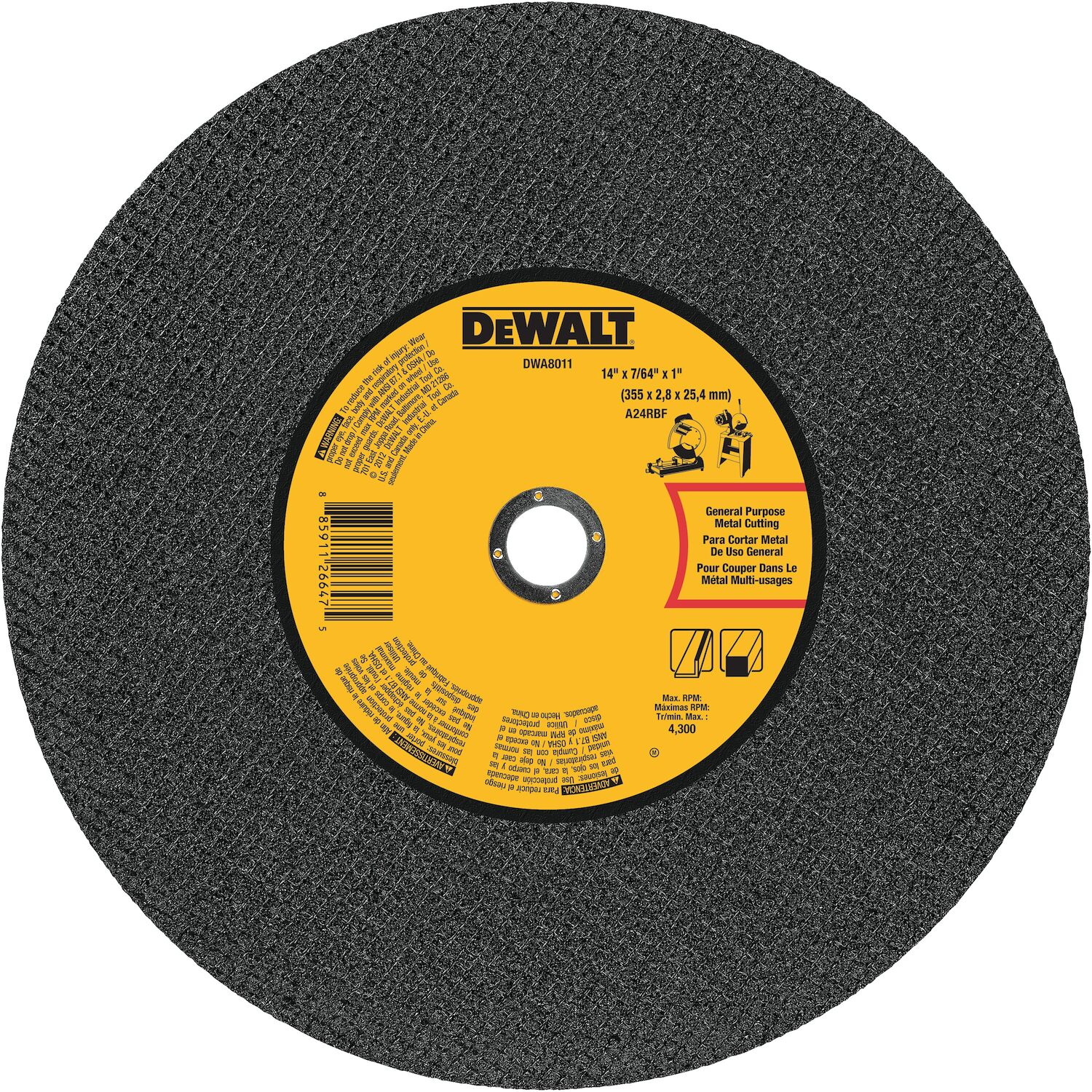 DEWALT General Purpose Metal Cut-Off Chop Saw Wheel Type 1, 14-In x 7/64-In x 1-In
