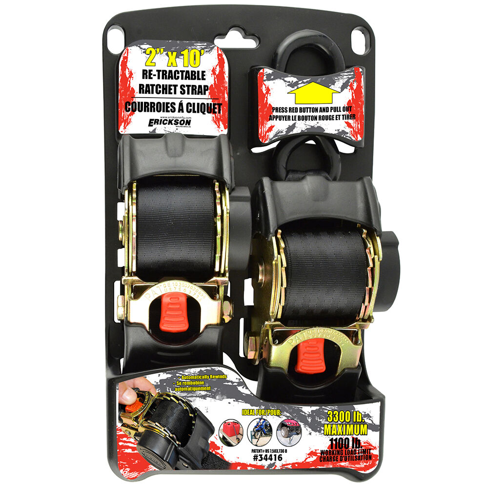 2″ X 10′ - 3300 Lb. Re-Tractable Ratchet Straps