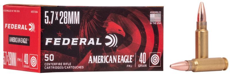 Federal American Eagle 5.7x28mm, 40 Grain Full Metal Jacket Pistol Ammo, 50-Rd