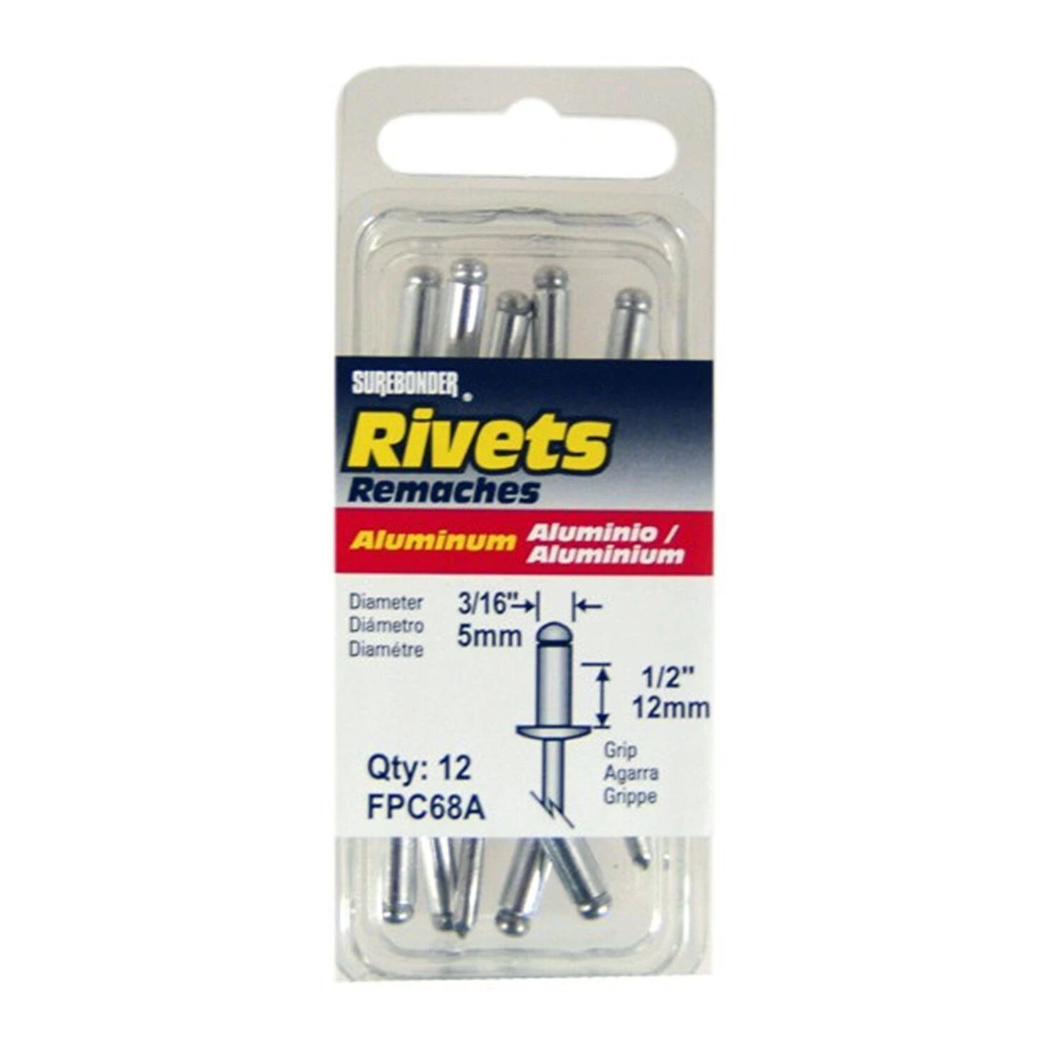 Long Aluminum Rivets - 3/16" Diameter, 1/2" Grip - 12 Count