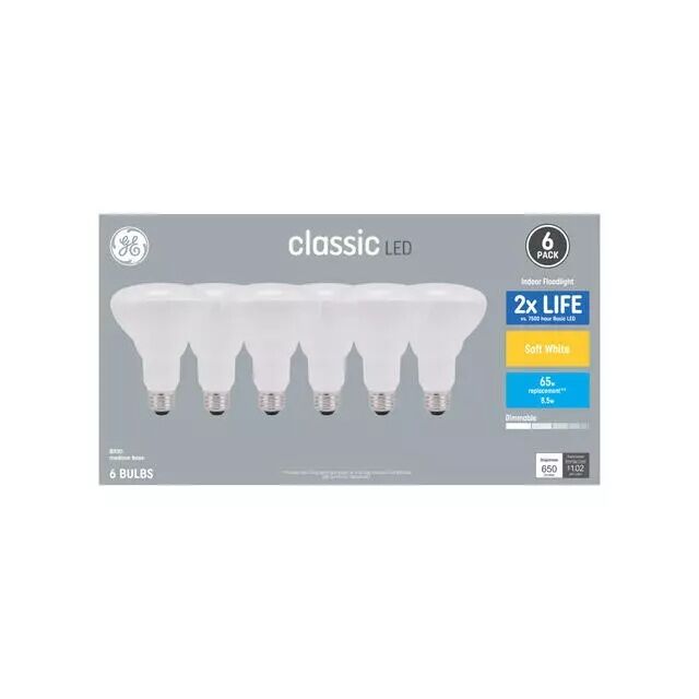 GE Classic LED 65 Watt Soft White Replacement Indoor Floodlight Bulbs, 6-Pk