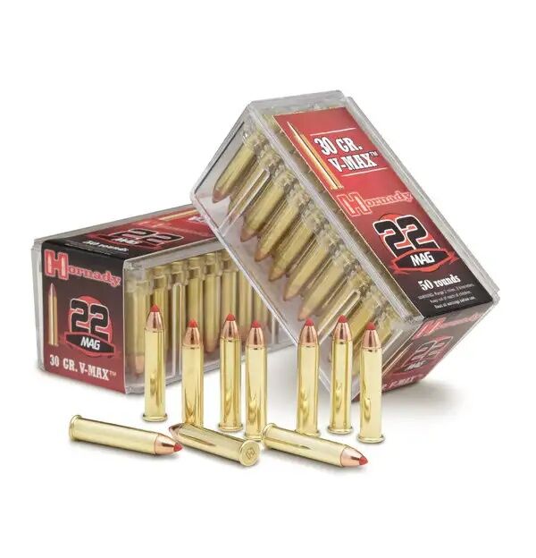 Hornady Varmint Express Rimfire .22 WMR, 30 Grain V-Max Rifle Ammo, 50-Rd