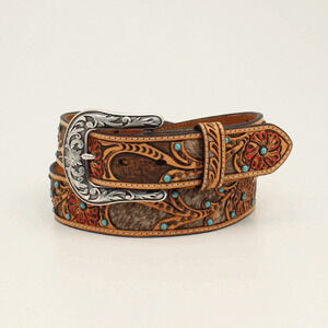 M & F Western Women's Ariat Calf Hair Leather Belt in Tan